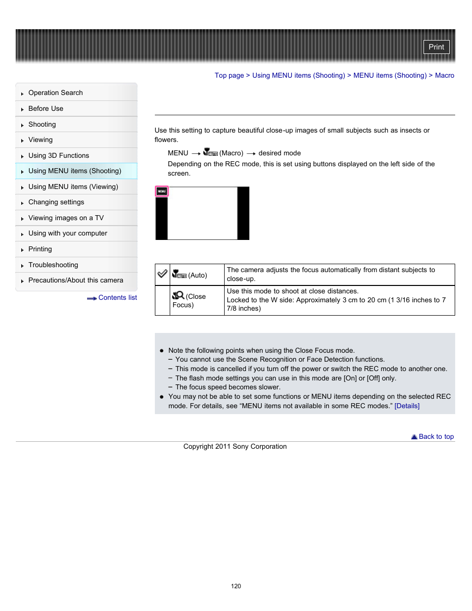Macro | Sony DSC-TX55 User Manual | Page 120 / 275