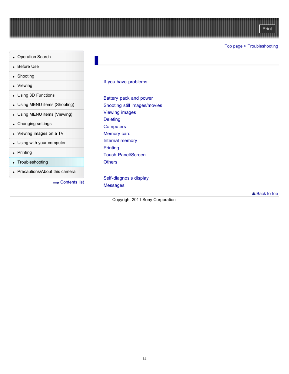 Troubleshooting | Sony DSC-TX55 User Manual | Page 14 / 275