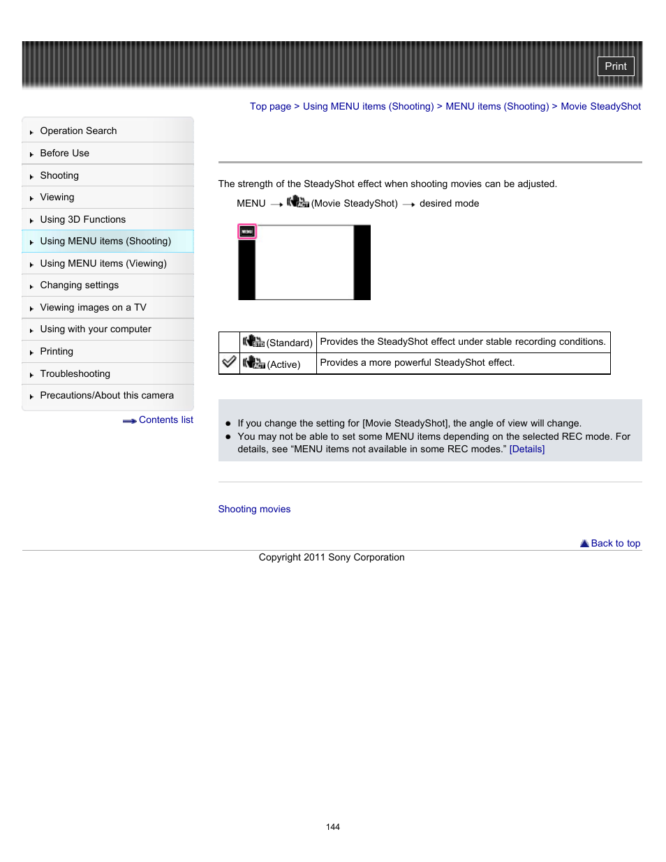 Movie steadyshot | Sony DSC-TX55 User Manual | Page 144 / 275