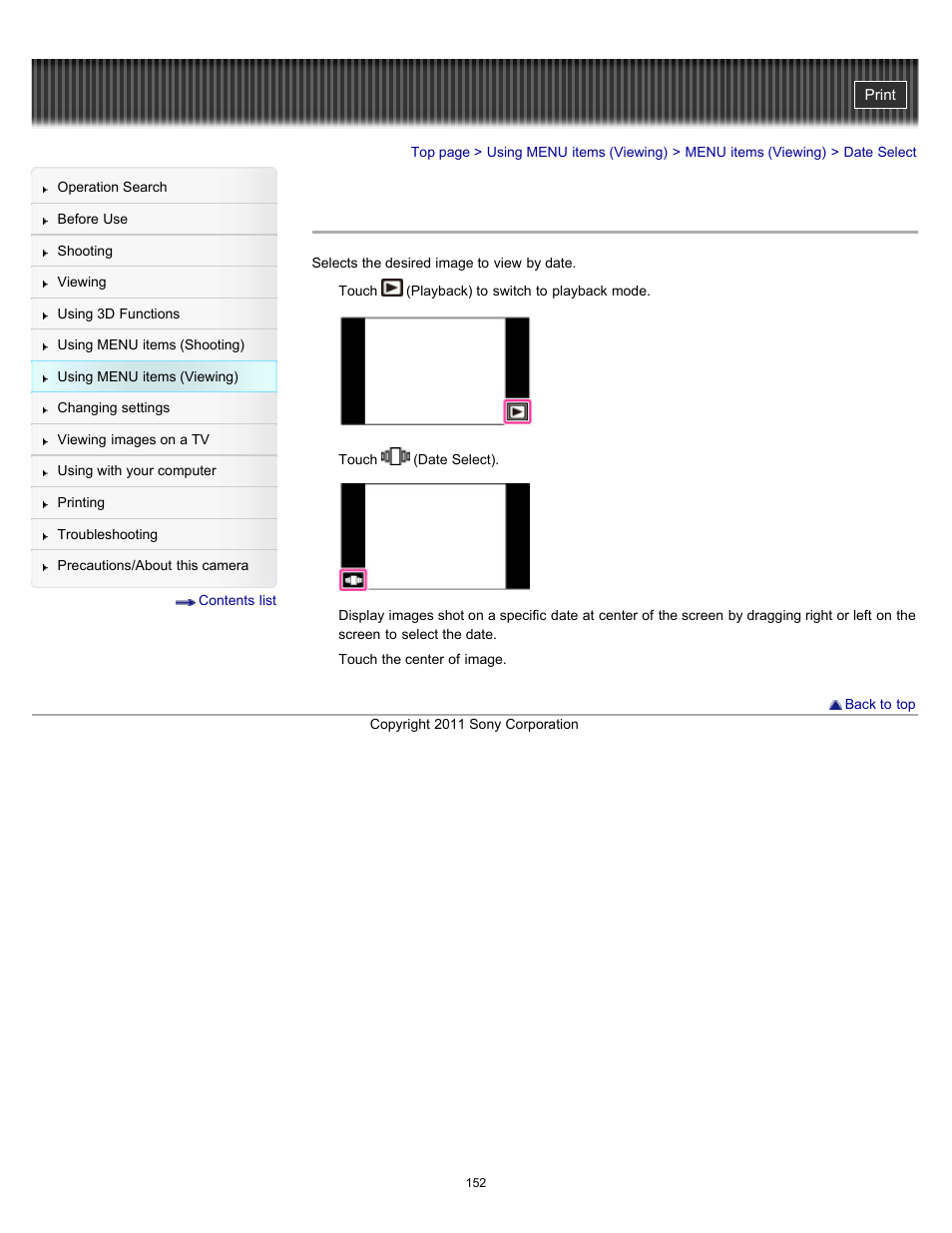 Date select | Sony DSC-TX55 User Manual | Page 152 / 275