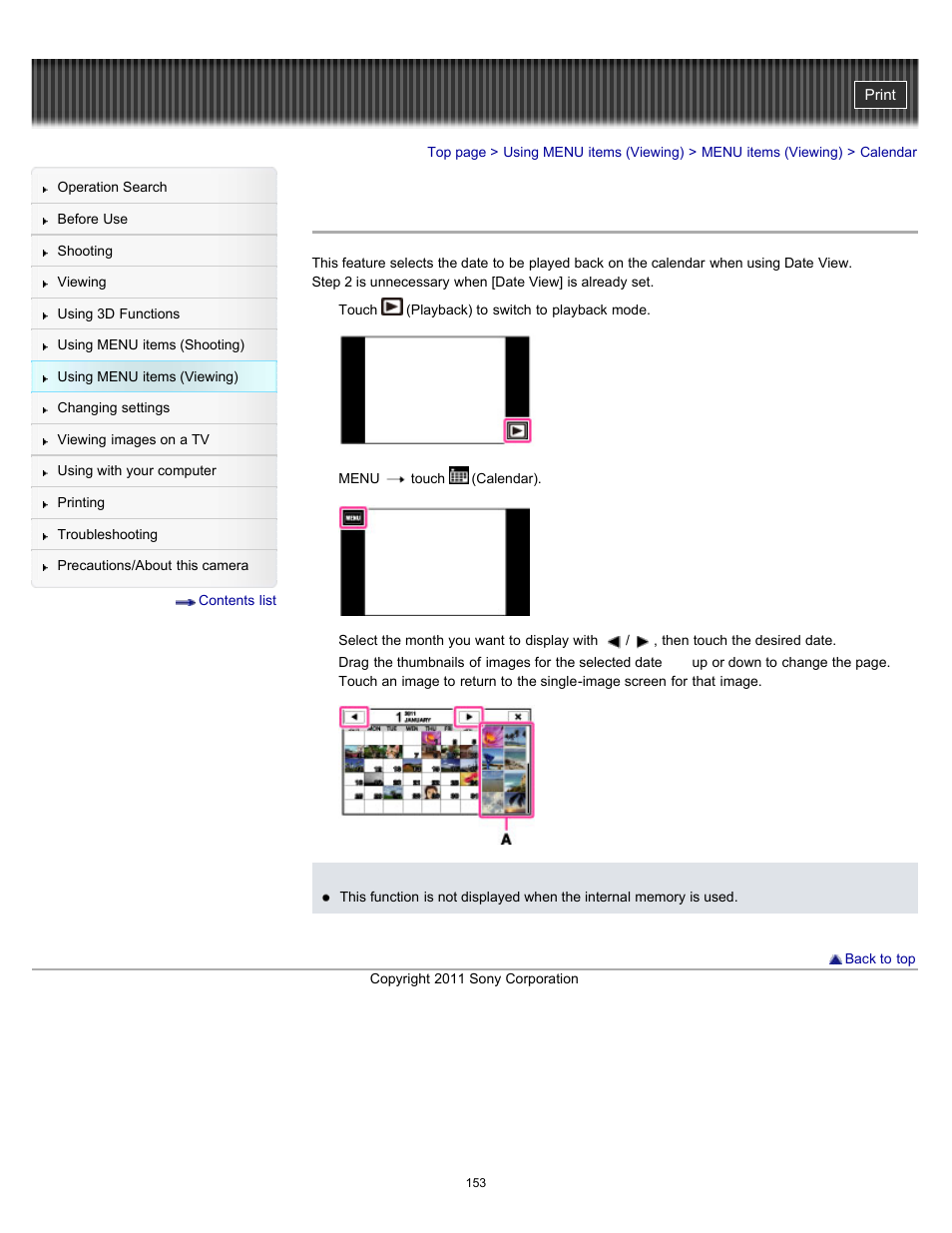Calendar | Sony DSC-TX55 User Manual | Page 153 / 275
