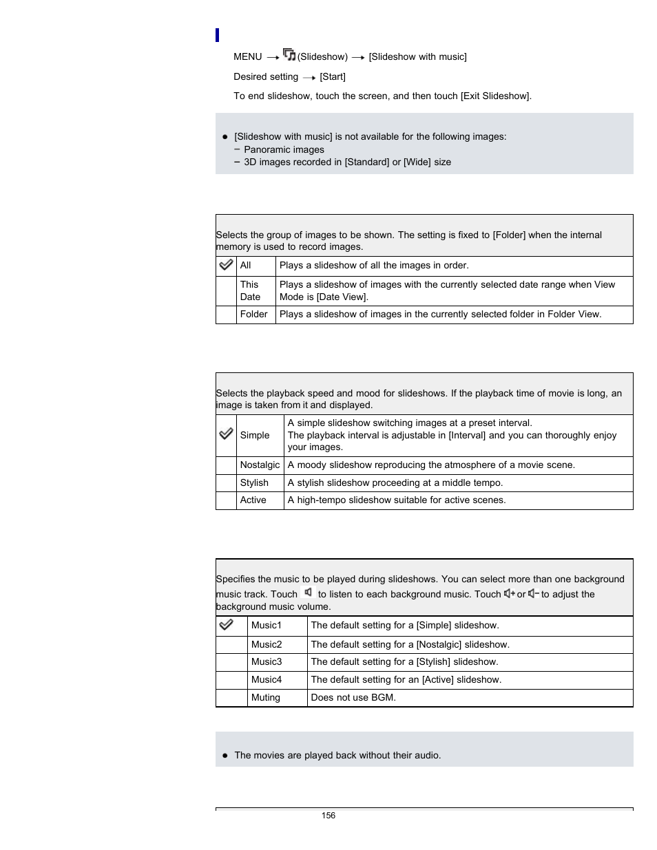 Slideshow with music | Sony DSC-TX55 User Manual | Page 156 / 275