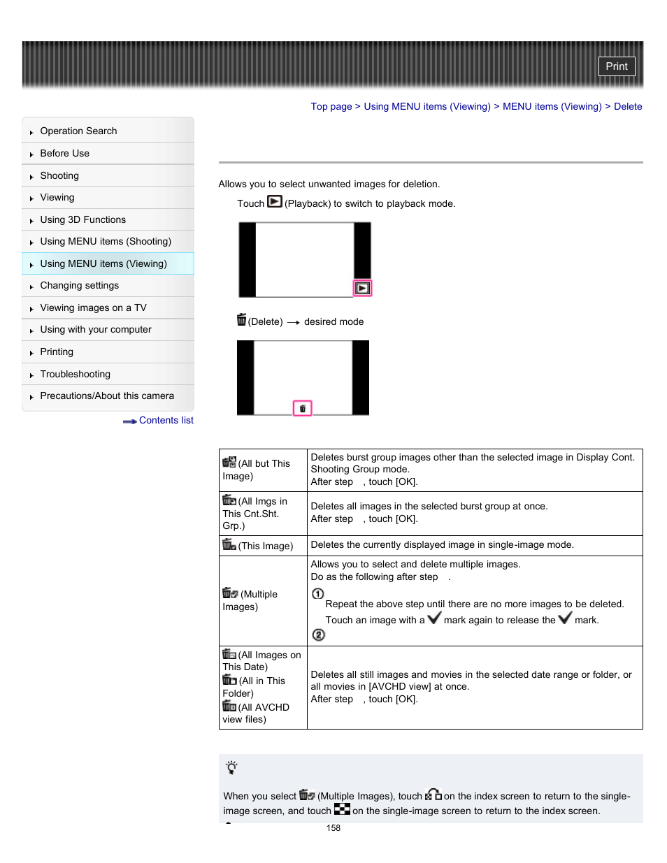Delete | Sony DSC-TX55 User Manual | Page 158 / 275