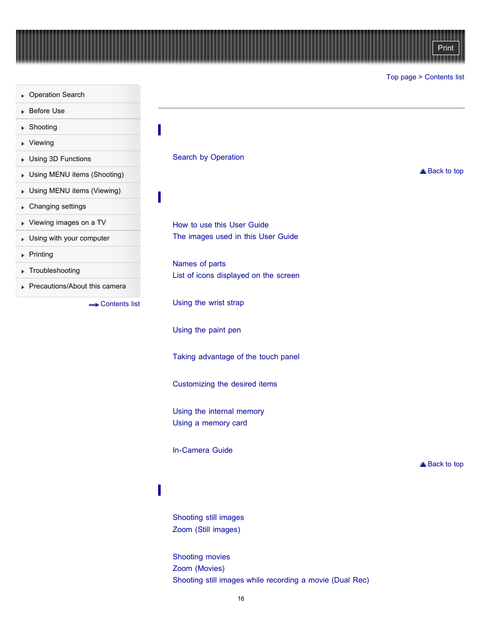 Contents list | Sony DSC-TX55 User Manual | Page 16 / 275