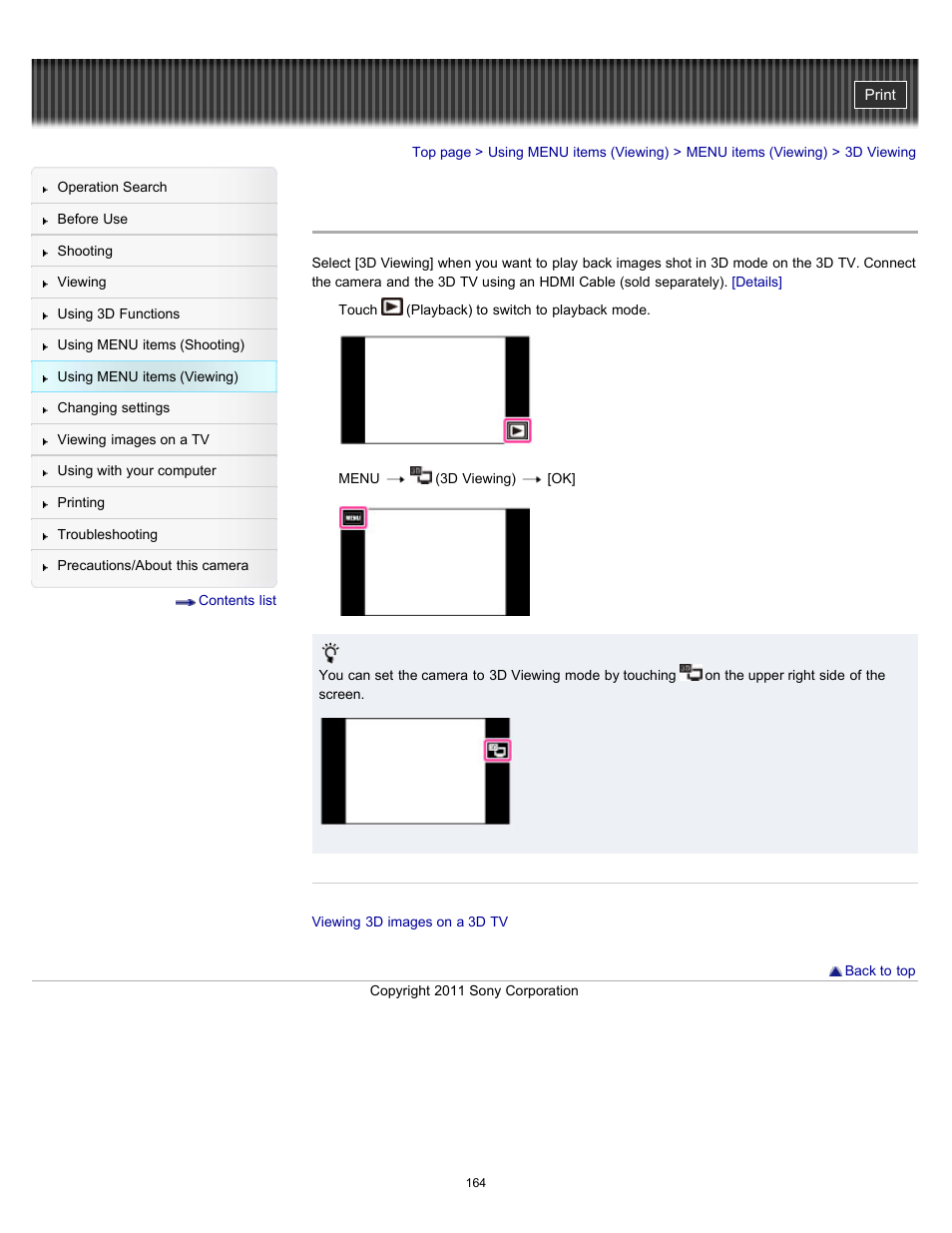 3d viewing | Sony DSC-TX55 User Manual | Page 164 / 275