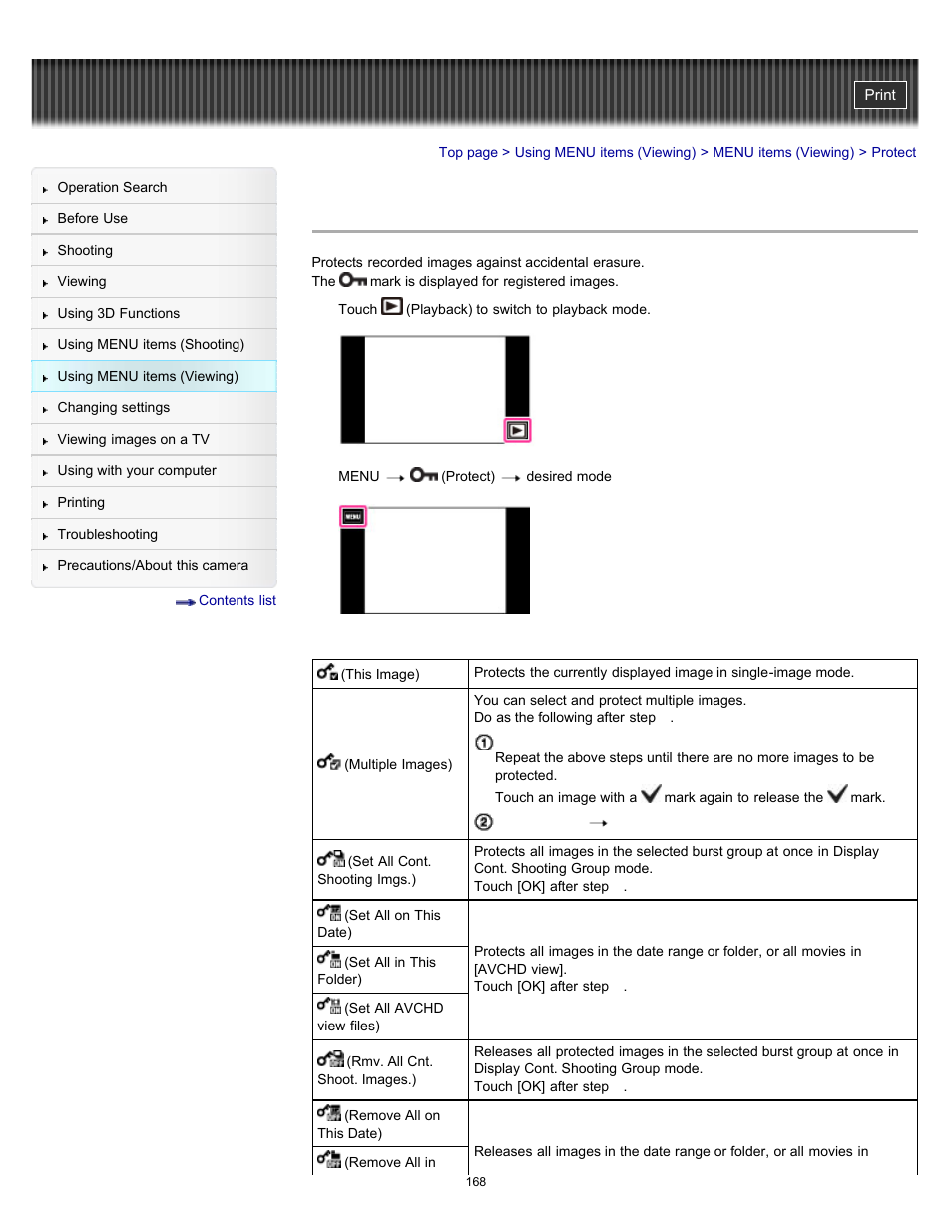 Protect | Sony DSC-TX55 User Manual | Page 168 / 275