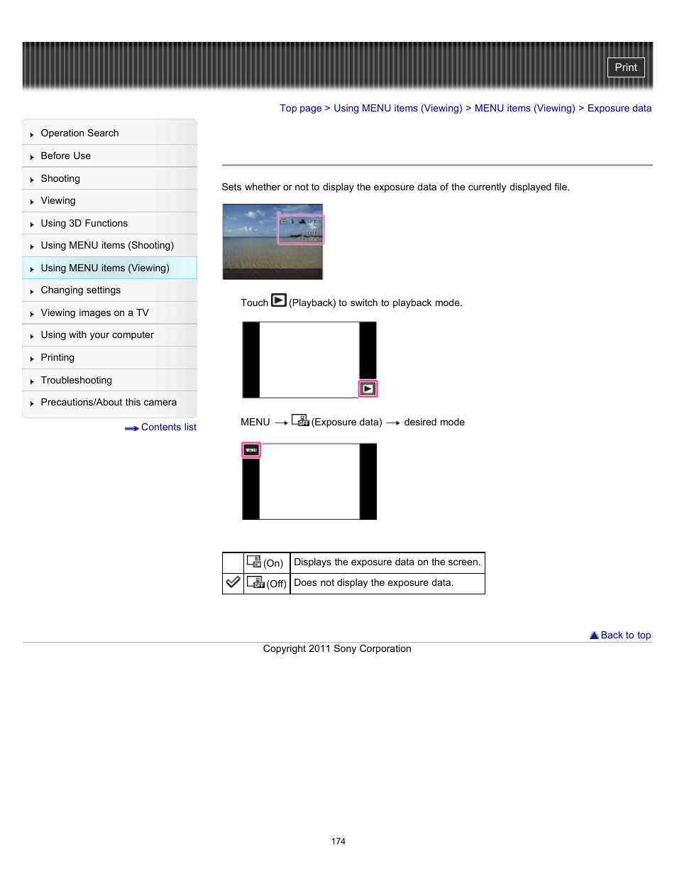 Exposure data | Sony DSC-TX55 User Manual | Page 174 / 275
