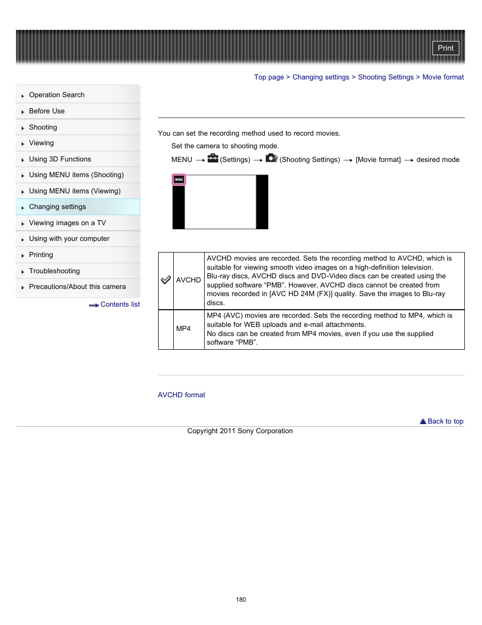 Movie format, Details | Sony DSC-TX55 User Manual | Page 180 / 275