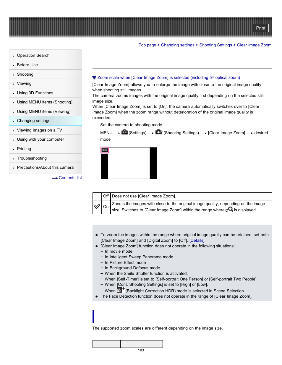 Clear image zoom, Details | Sony DSC-TX55 User Manual | Page 183 / 275