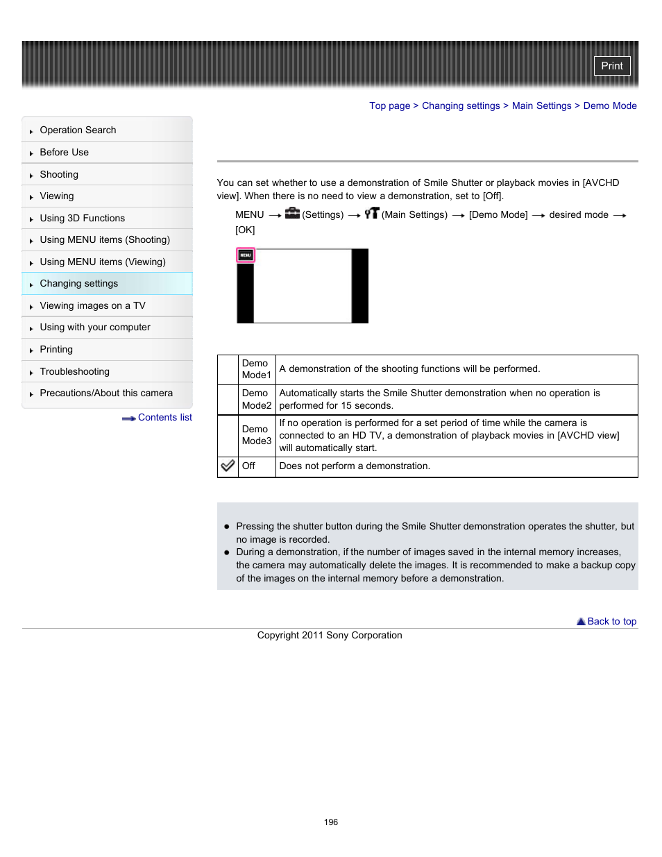 Demo mode | Sony DSC-TX55 User Manual | Page 196 / 275