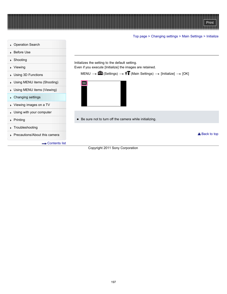 Initialize | Sony DSC-TX55 User Manual | Page 197 / 275