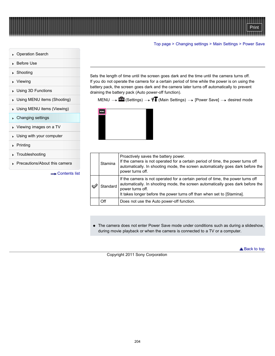 Power save | Sony DSC-TX55 User Manual | Page 204 / 275