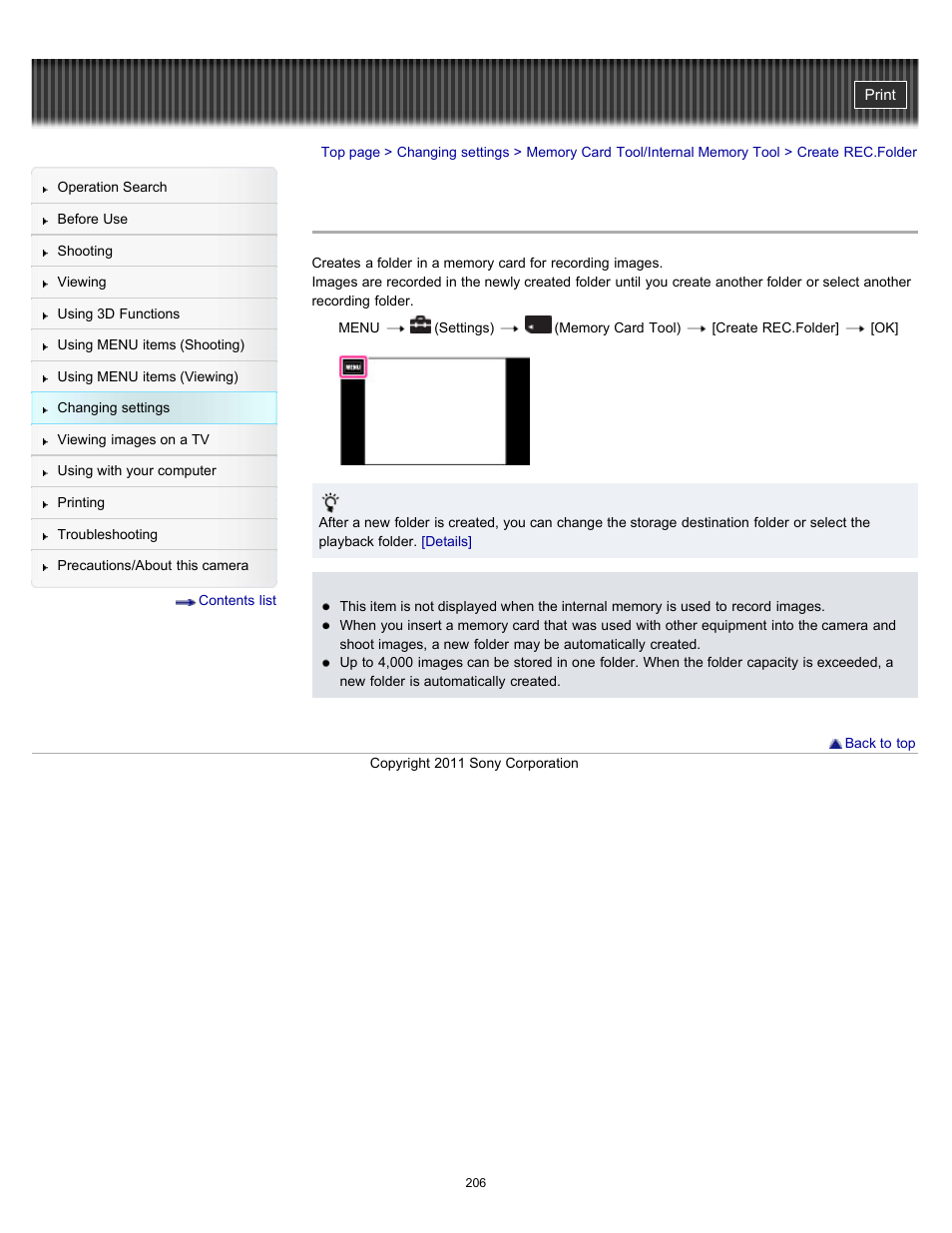 Create rec.folder | Sony DSC-TX55 User Manual | Page 206 / 275