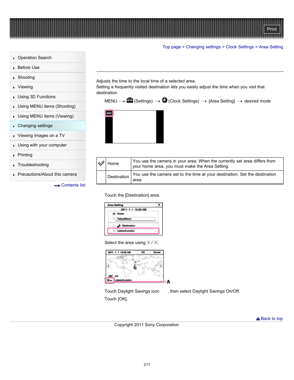 Area setting | Sony DSC-TX55 User Manual | Page 211 / 275