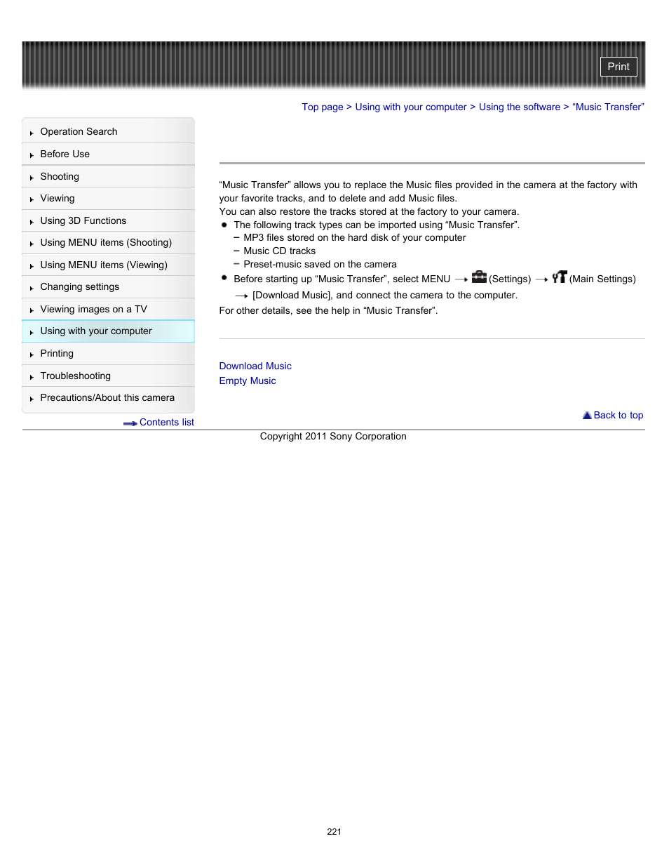 Music transfer, Details | Sony DSC-TX55 User Manual | Page 221 / 275