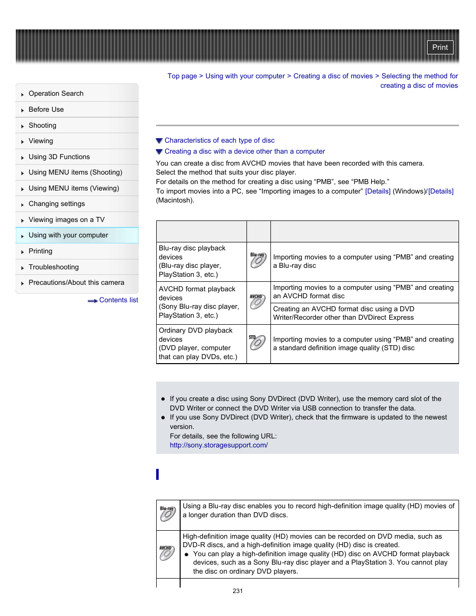 Selecting the method for creating a disc of movies | Sony DSC-TX55 User Manual | Page 231 / 275