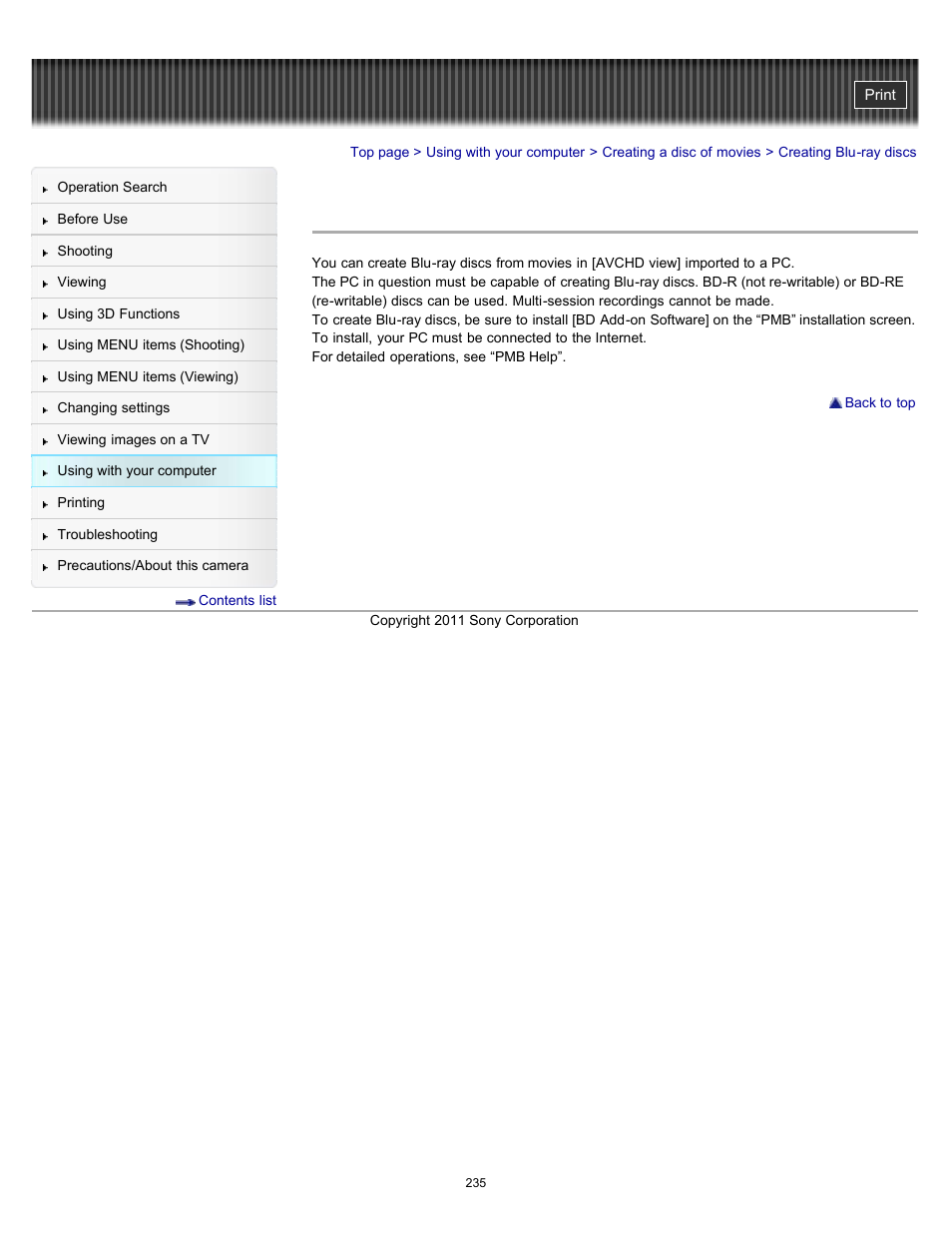 Creating blu-ray discs, Details | Sony DSC-TX55 User Manual | Page 235 / 275