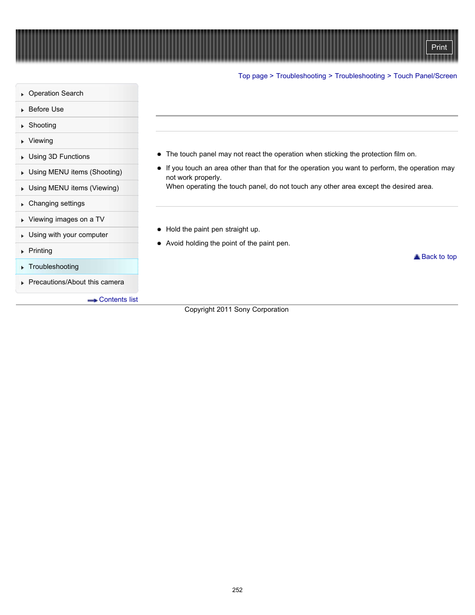 Touch panel/screen | Sony DSC-TX55 User Manual | Page 252 / 275
