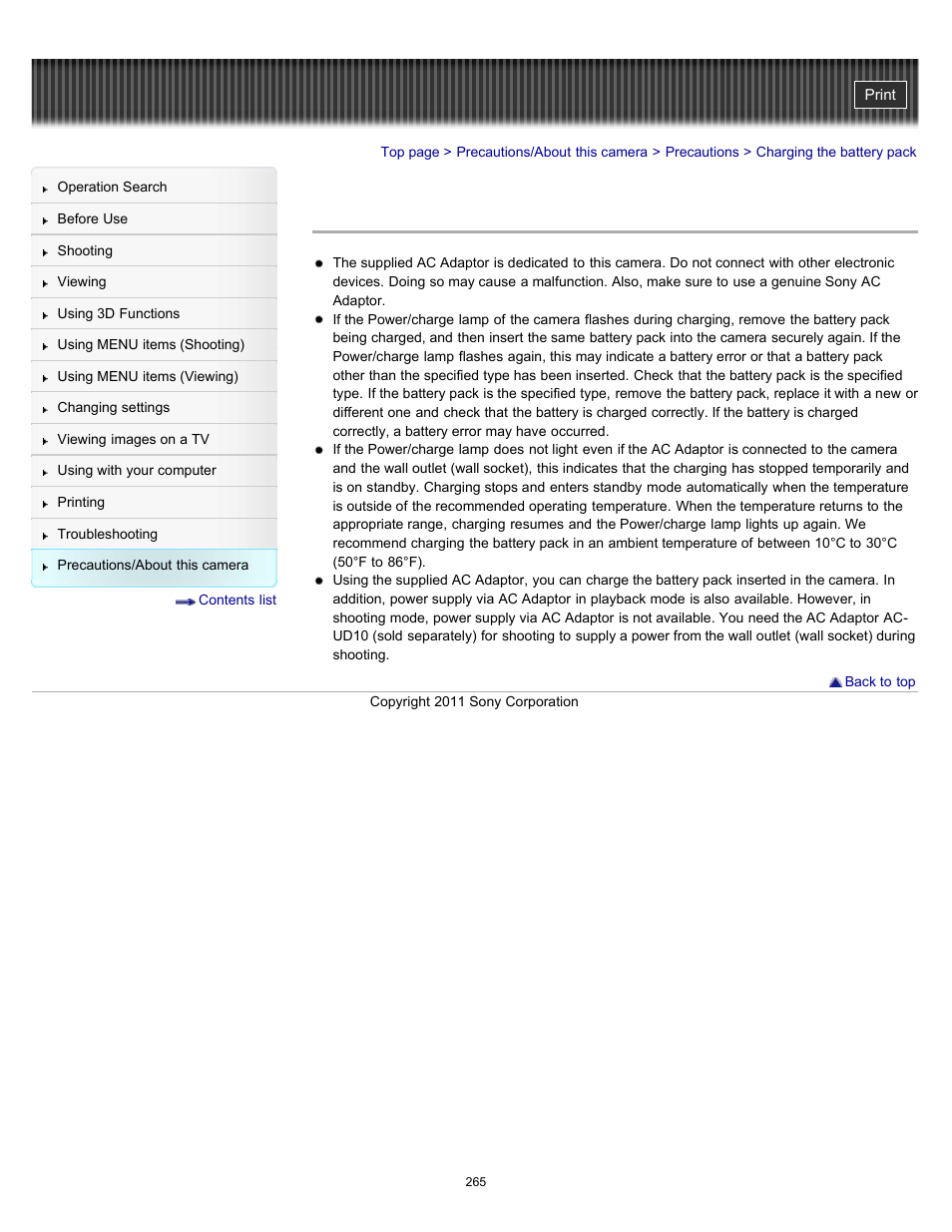 Charging the battery pack | Sony DSC-TX55 User Manual | Page 265 / 275