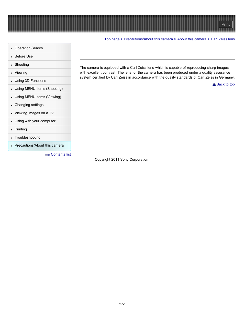 Carl zeiss lens | Sony DSC-TX55 User Manual | Page 272 / 275