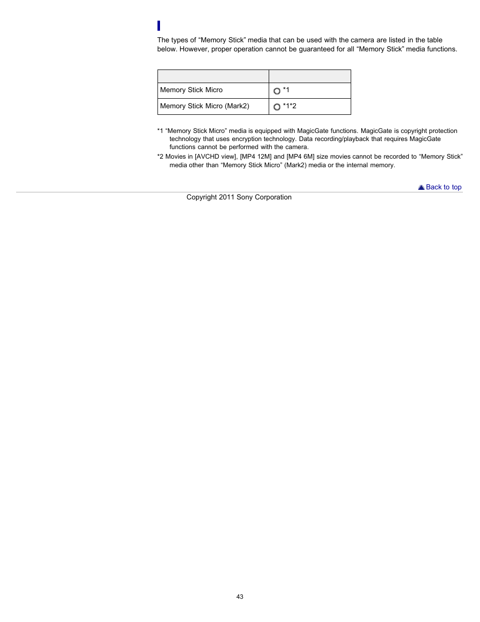 Memory stick” media | Sony DSC-TX55 User Manual | Page 43 / 275