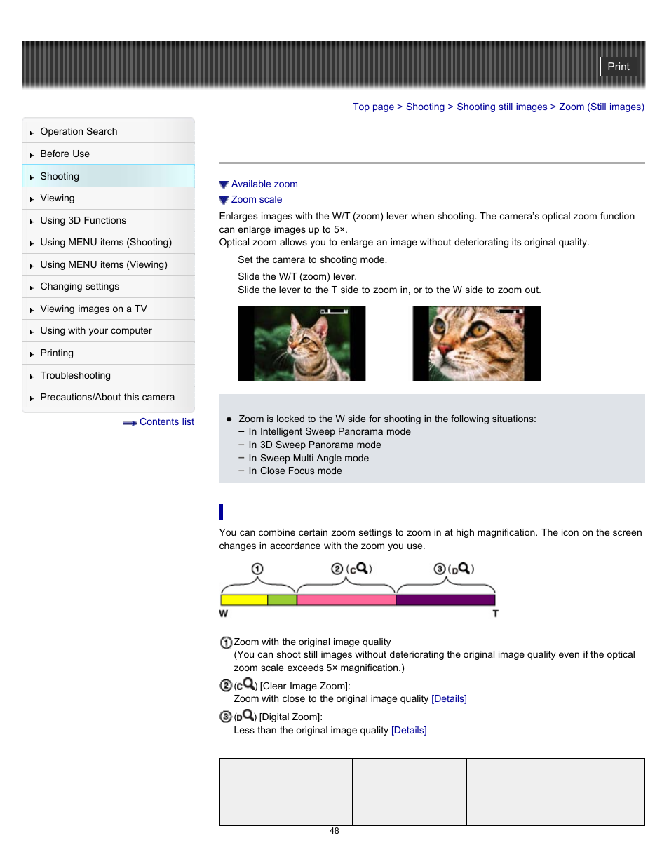 Zoom (still images) | Sony DSC-TX55 User Manual | Page 48 / 275