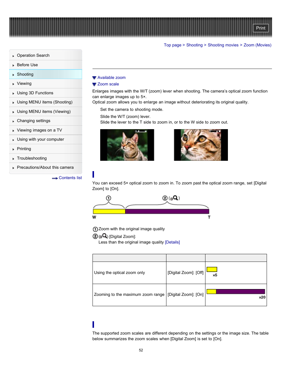 Zoom (movies) | Sony DSC-TX55 User Manual | Page 52 / 275