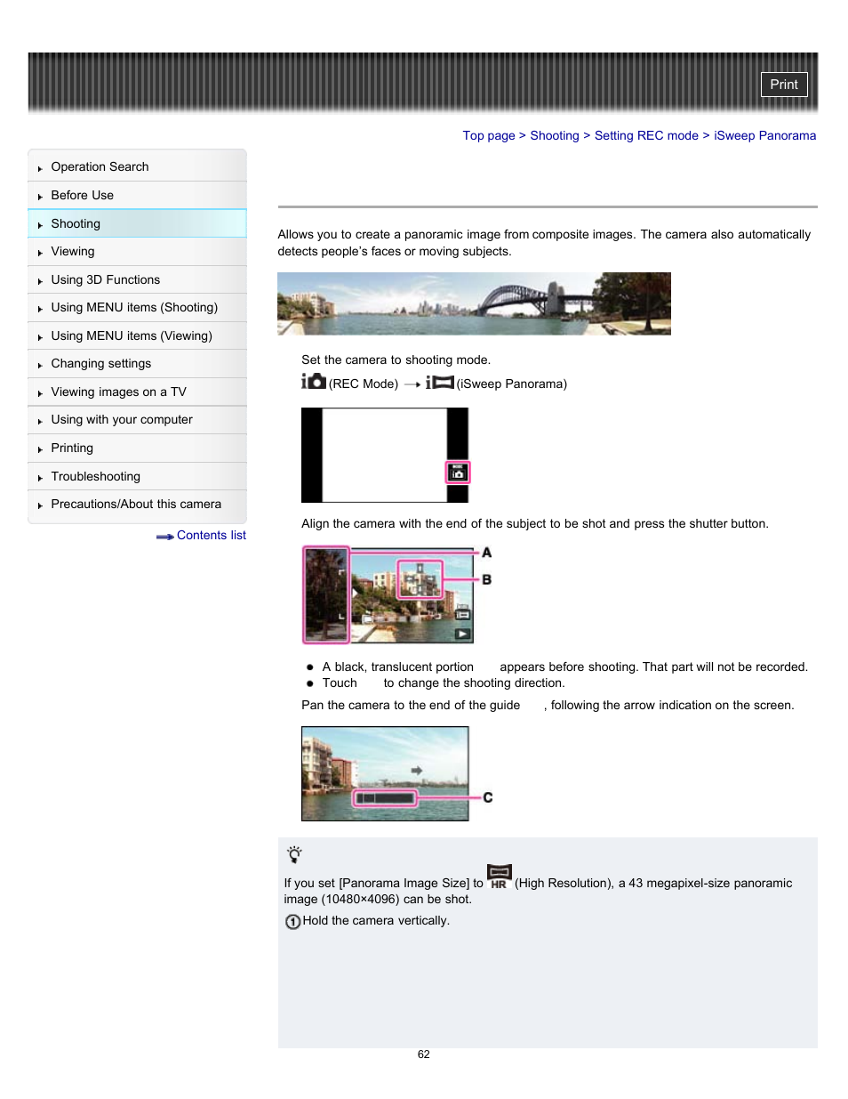 Isweep panorama, Details | Sony DSC-TX55 User Manual | Page 62 / 275