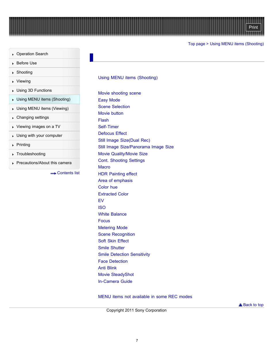 Using menu items (shooting) | Sony DSC-TX55 User Manual | Page 7 / 275