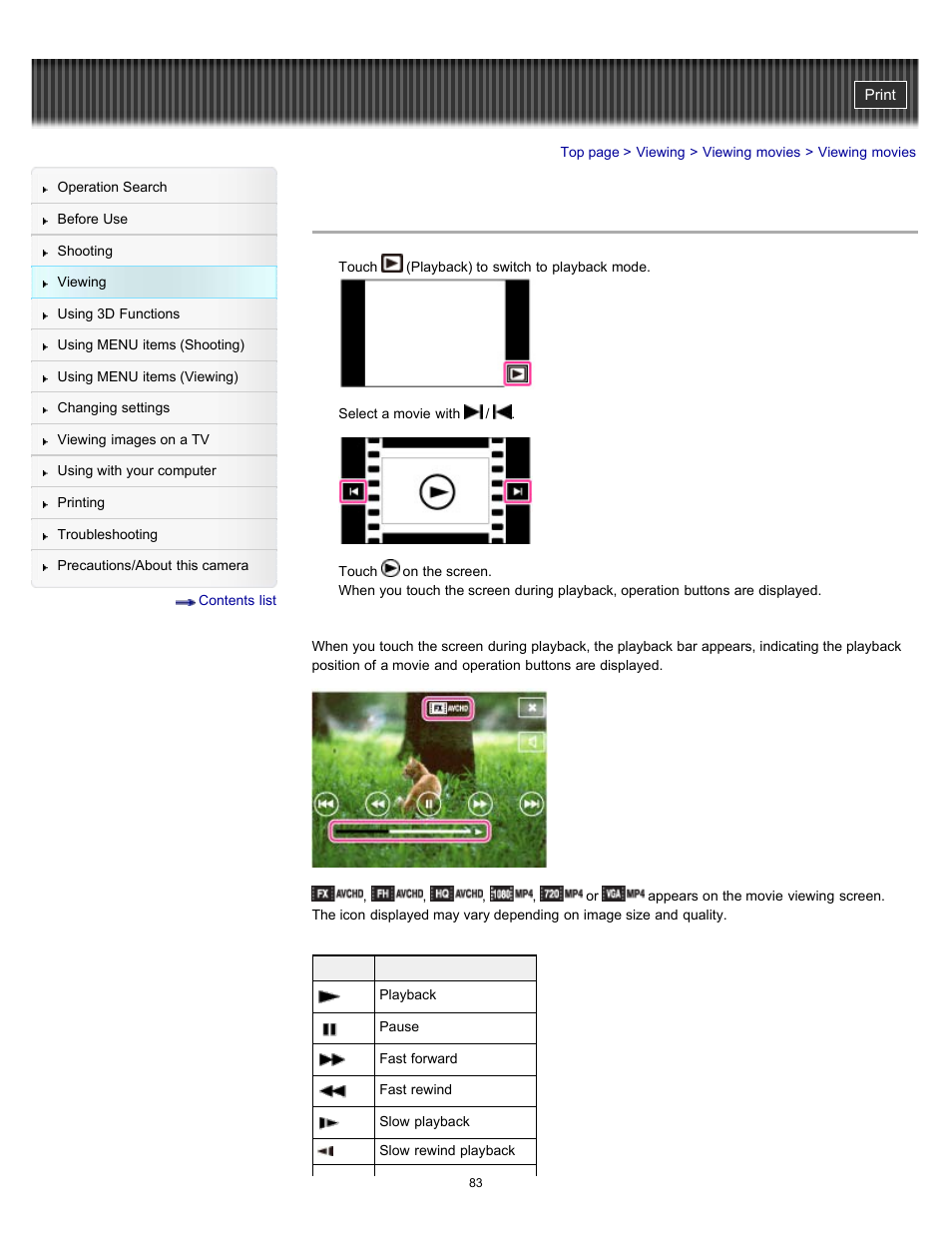 Viewing movies | Sony DSC-TX55 User Manual | Page 83 / 275