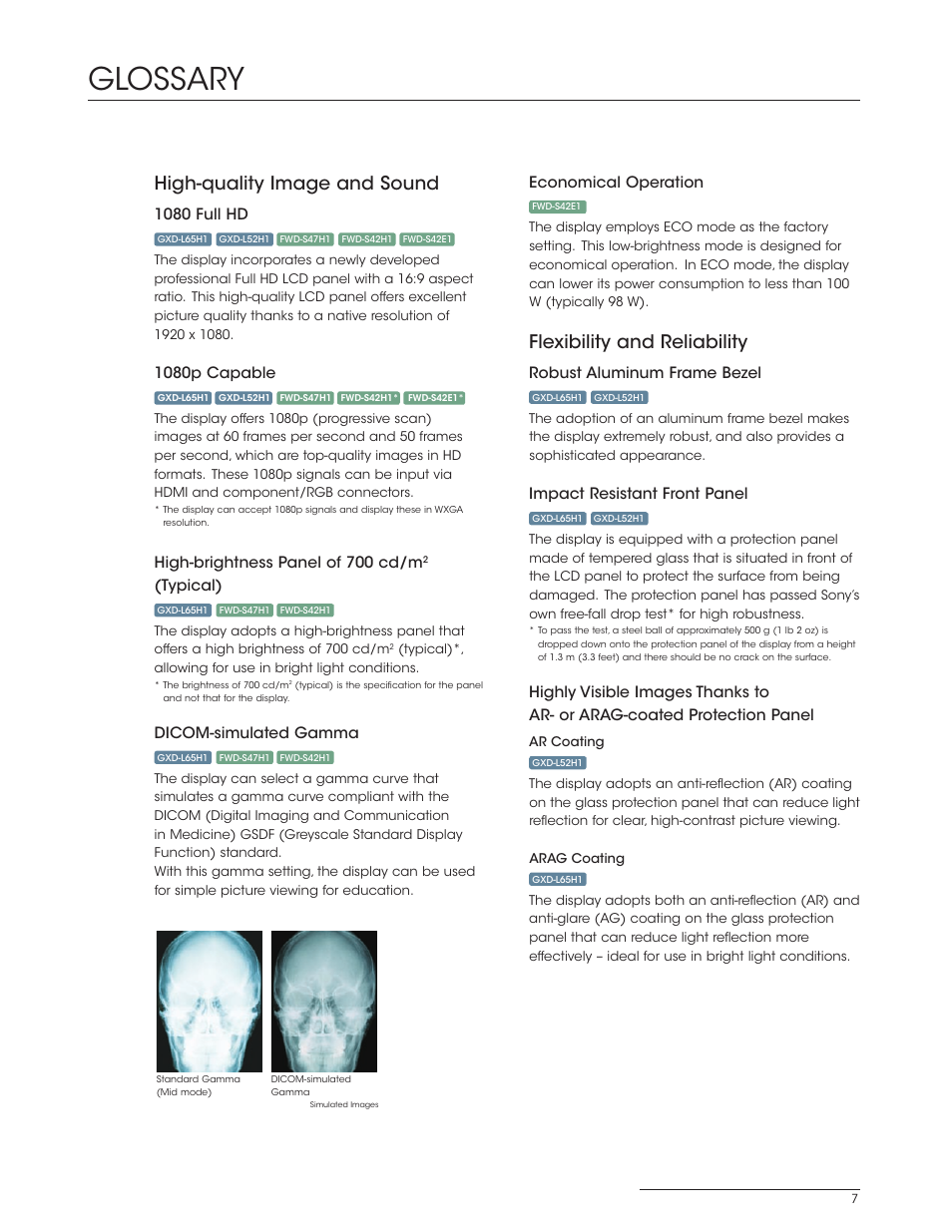 Glossary, High-quality image and sound, Flexibility and reliability | Sony FWD-S42E1 User Manual | Page 7 / 20