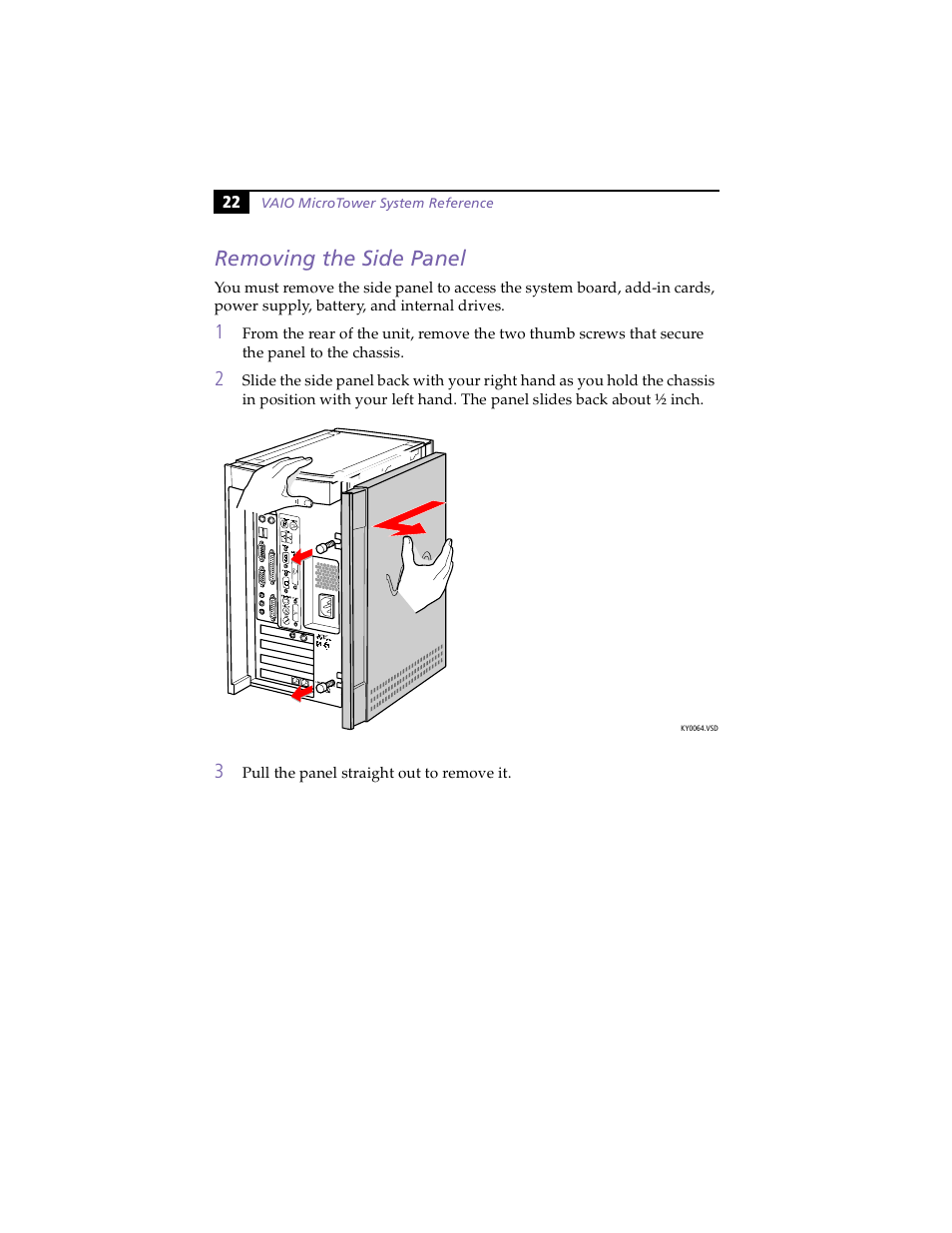 Removing the side panel | Sony PCV-E203 User Manual | Page 30 / 112