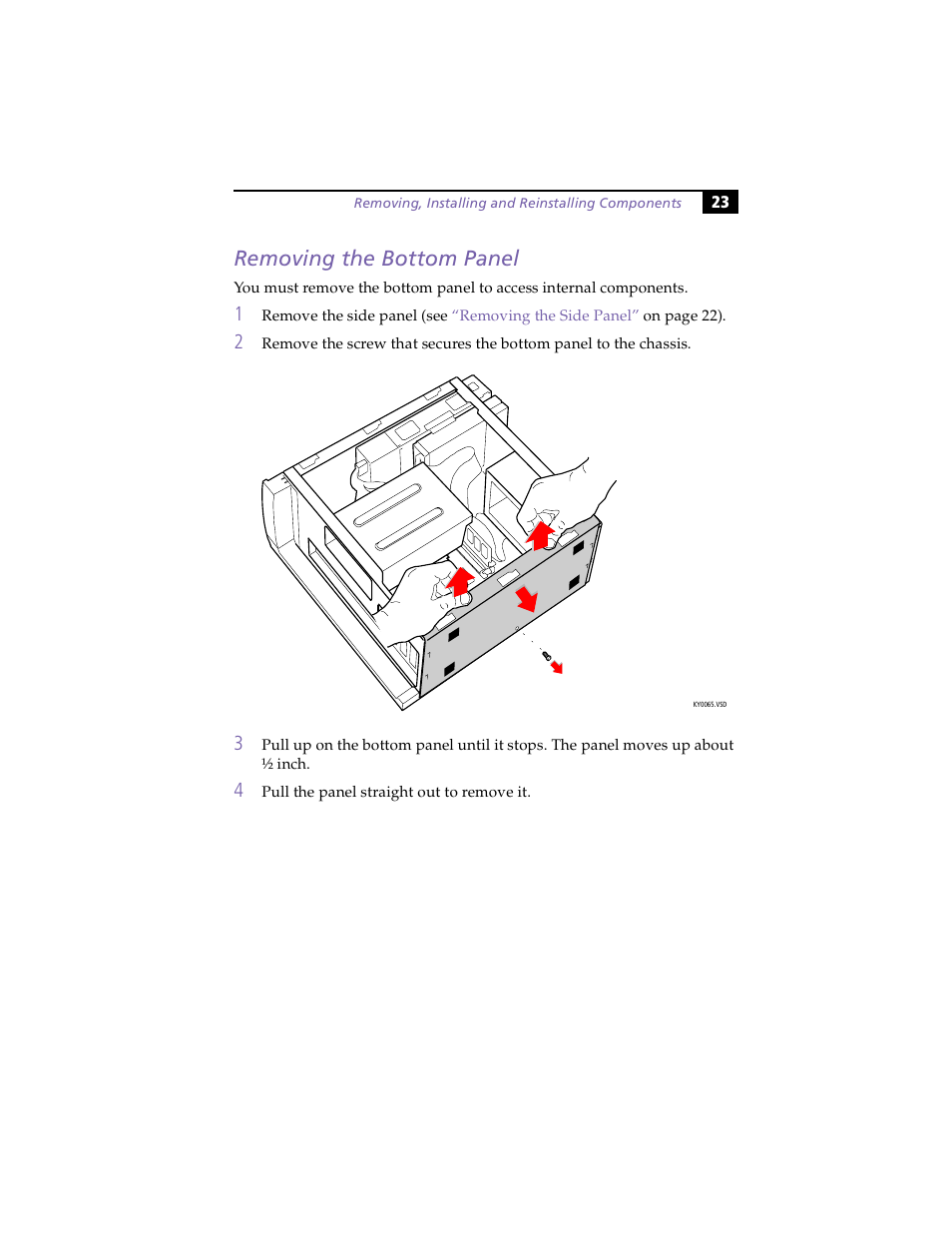 Removing the bottom panel | Sony PCV-E203 User Manual | Page 31 / 112