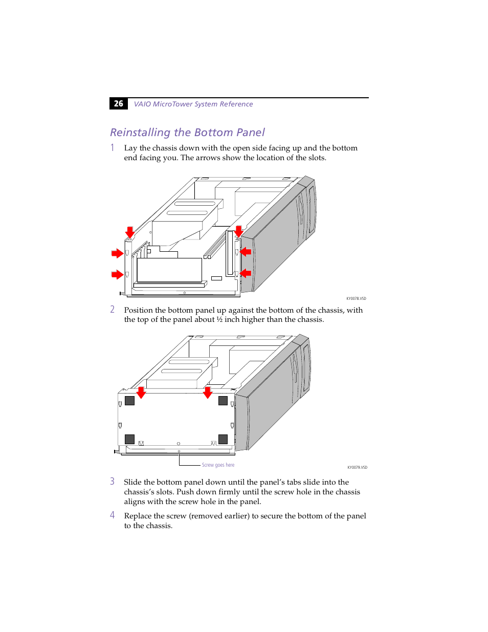 Reinstalling the bottom panel | Sony PCV-E203 User Manual | Page 34 / 112