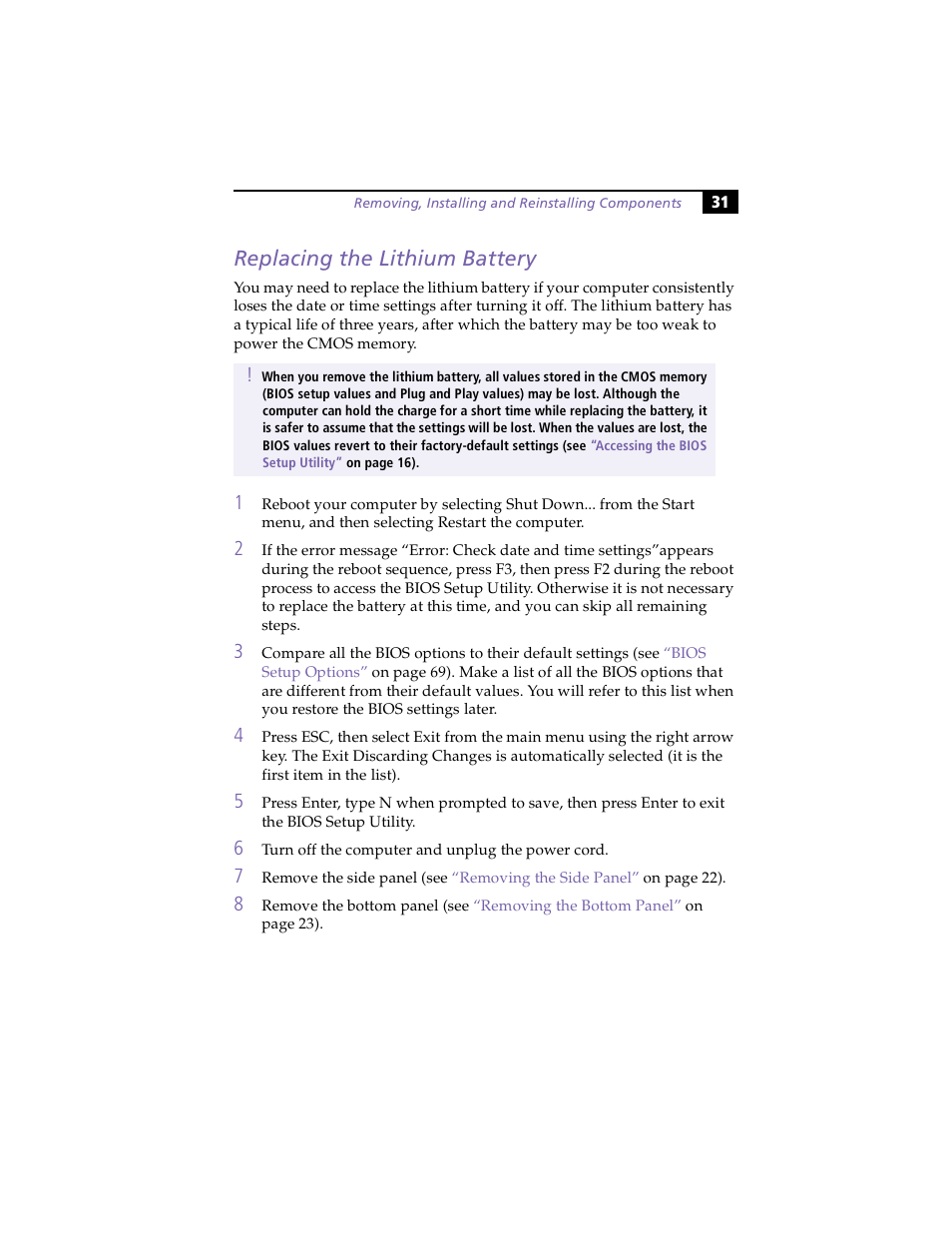 Replacing the lithium battery | Sony PCV-E203 User Manual | Page 39 / 112