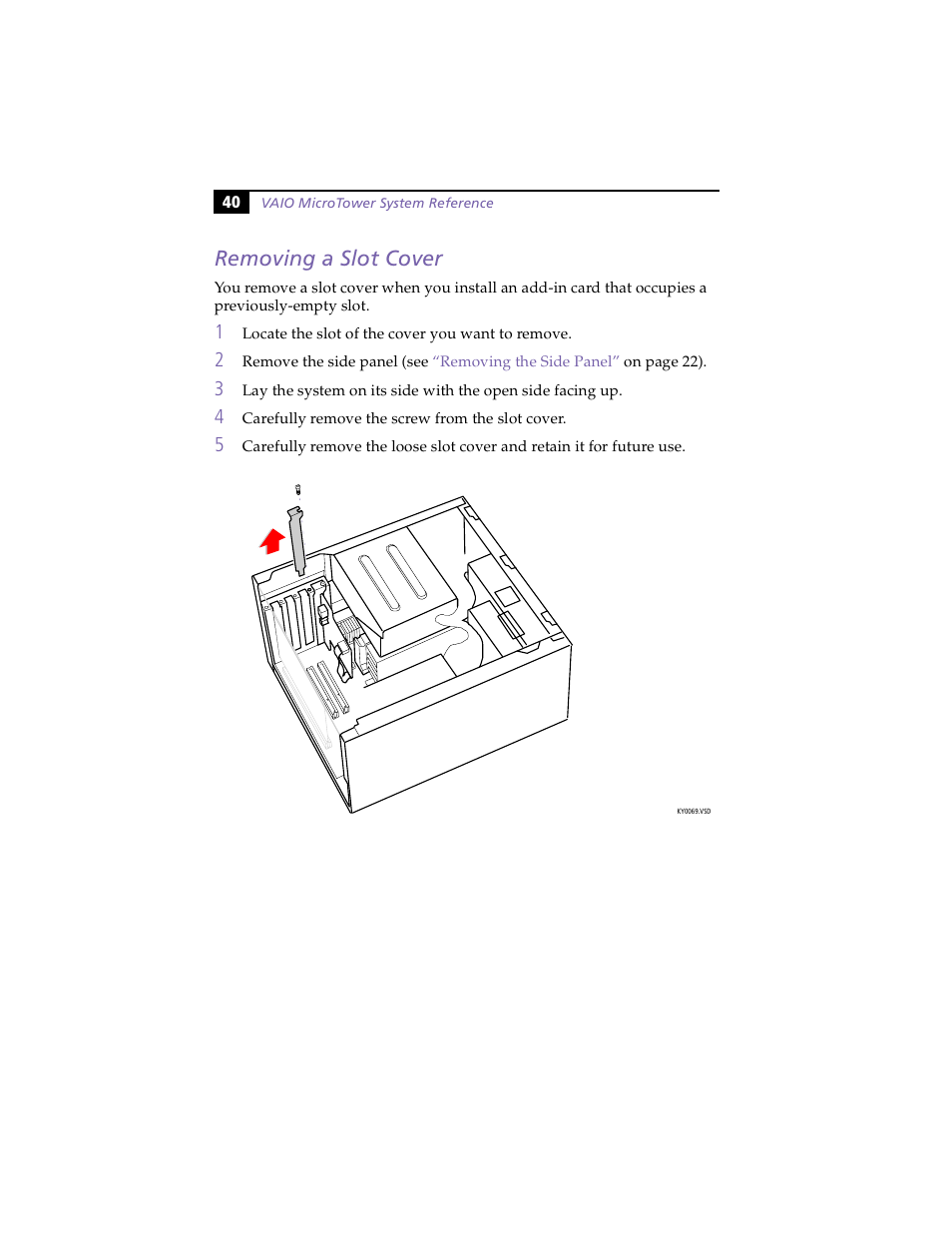 Removing a slot cover | Sony PCV-E203 User Manual | Page 48 / 112