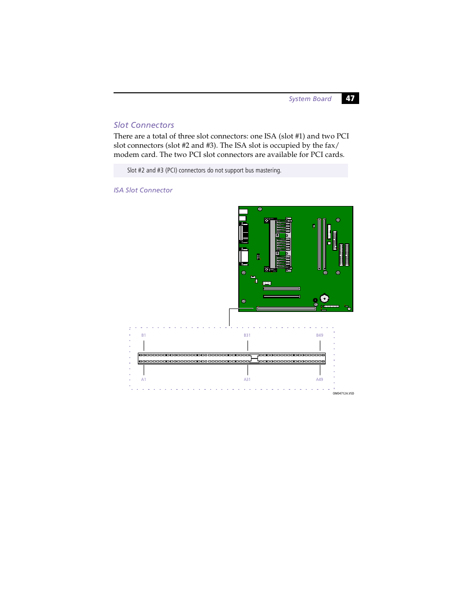 Slot connectors, Isa slot connector, 47 slot connectors | Sony PCV-E203 User Manual | Page 55 / 112