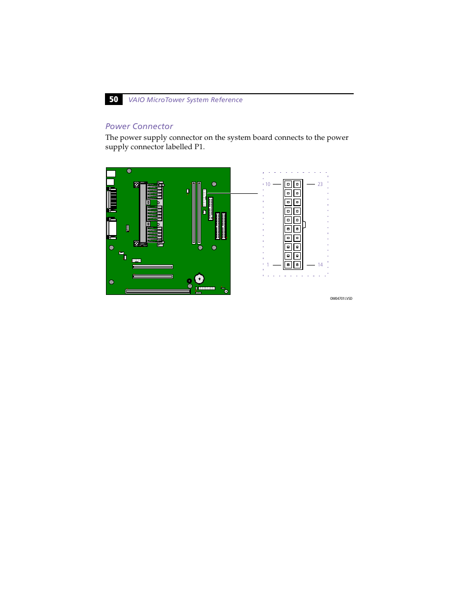 Power connector, 50 power connector | Sony PCV-E203 User Manual | Page 58 / 112