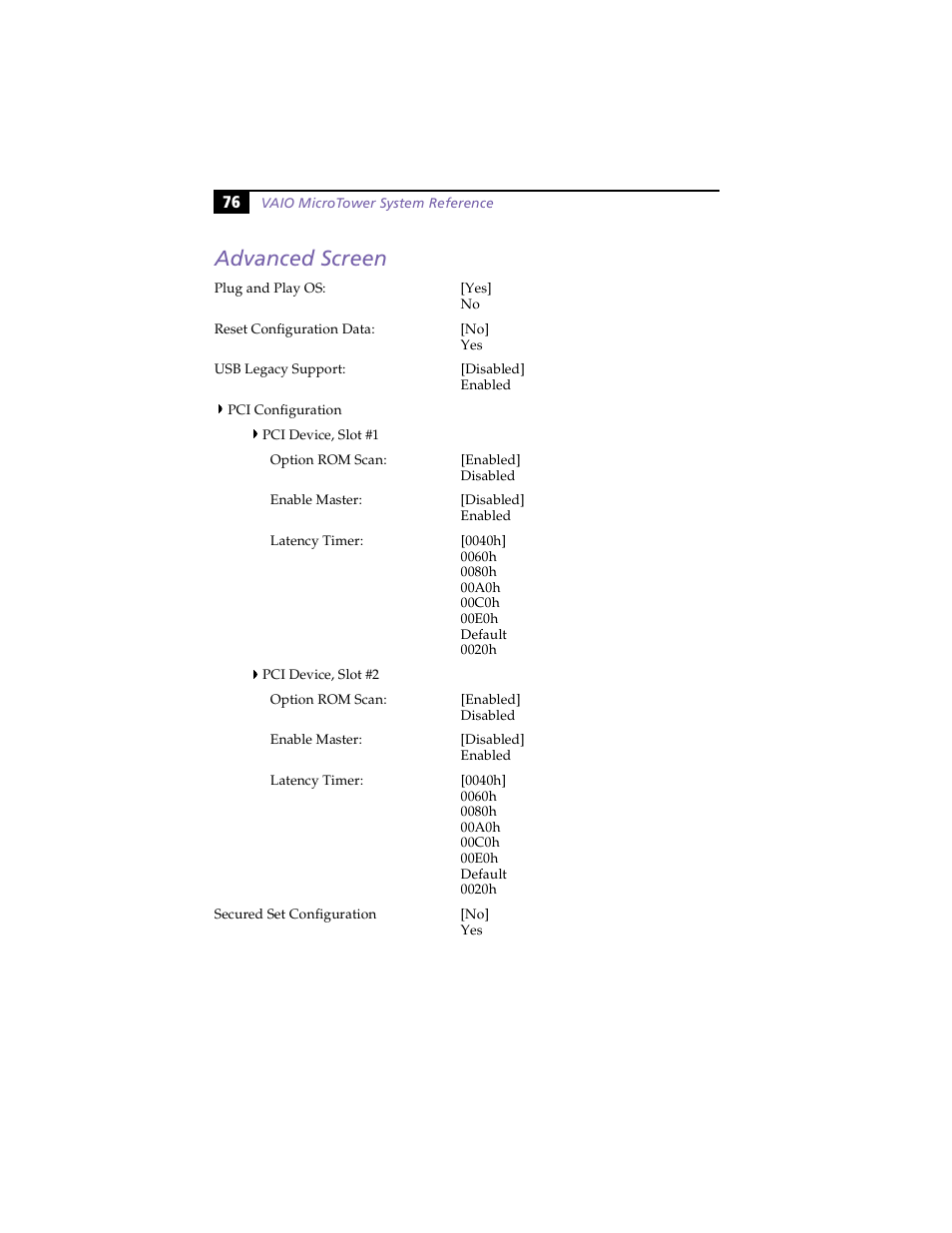 Advanced screen | Sony PCV-E203 User Manual | Page 84 / 112