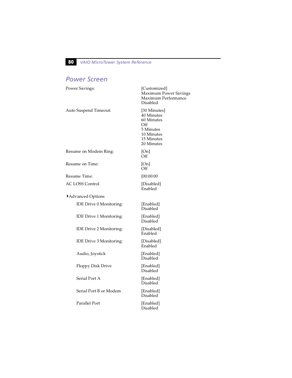 Power screen | Sony PCV-E203 User Manual | Page 88 / 112