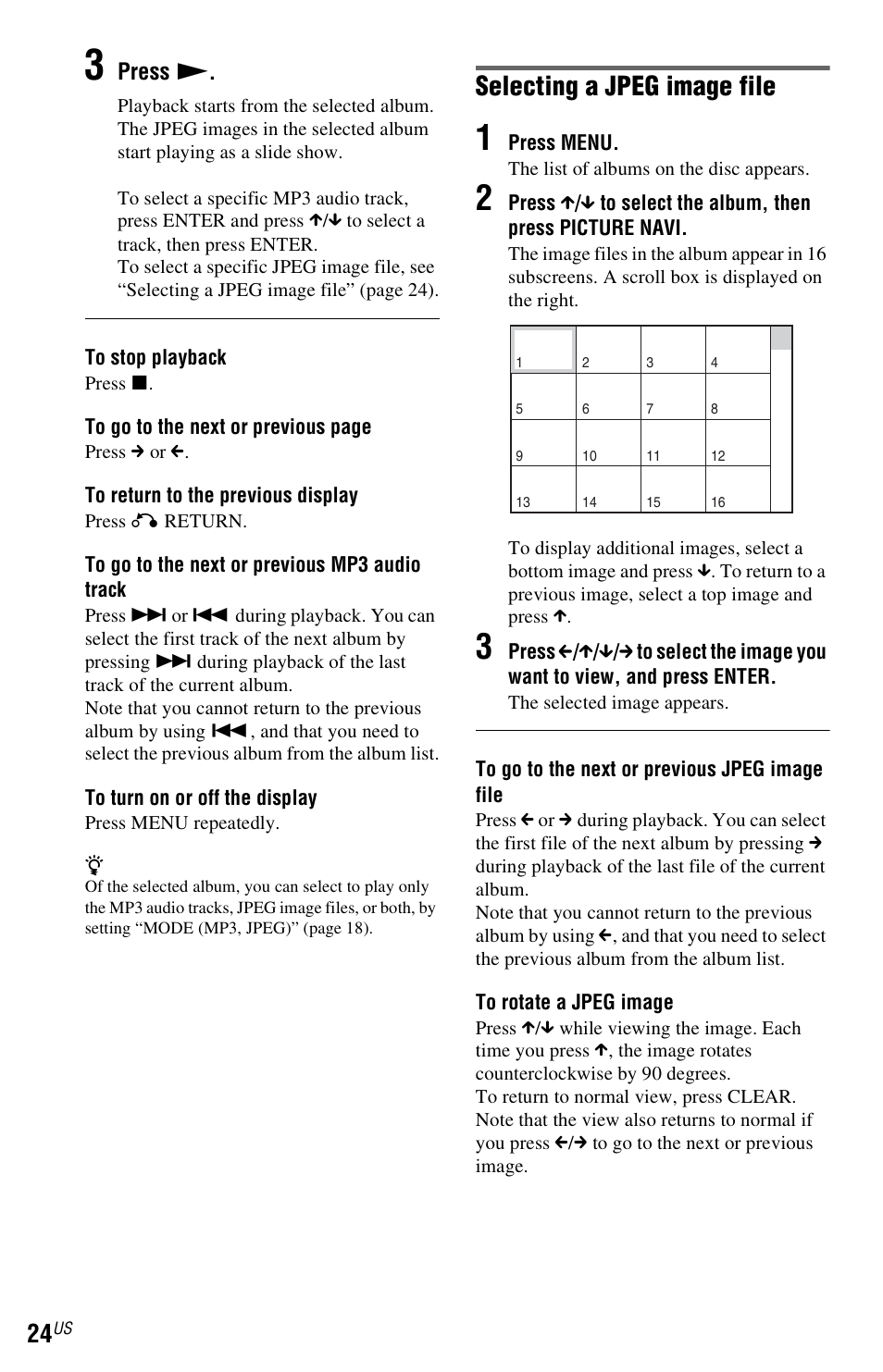 Selecting a jpeg image file, Press n | Sony DVP-SR200PPX3 User Manual | Page 24 / 48
