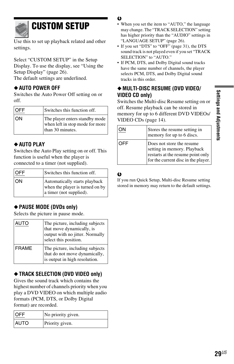 Custom setup | Sony DVP-SR200PPX3 User Manual | Page 29 / 48