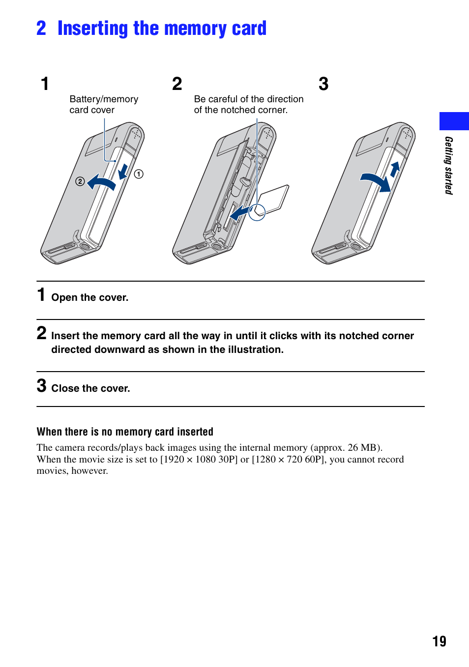 2 inserting the memory card, R (19) | Sony bloggie  MHS-PM5 User Manual | Page 19 / 73