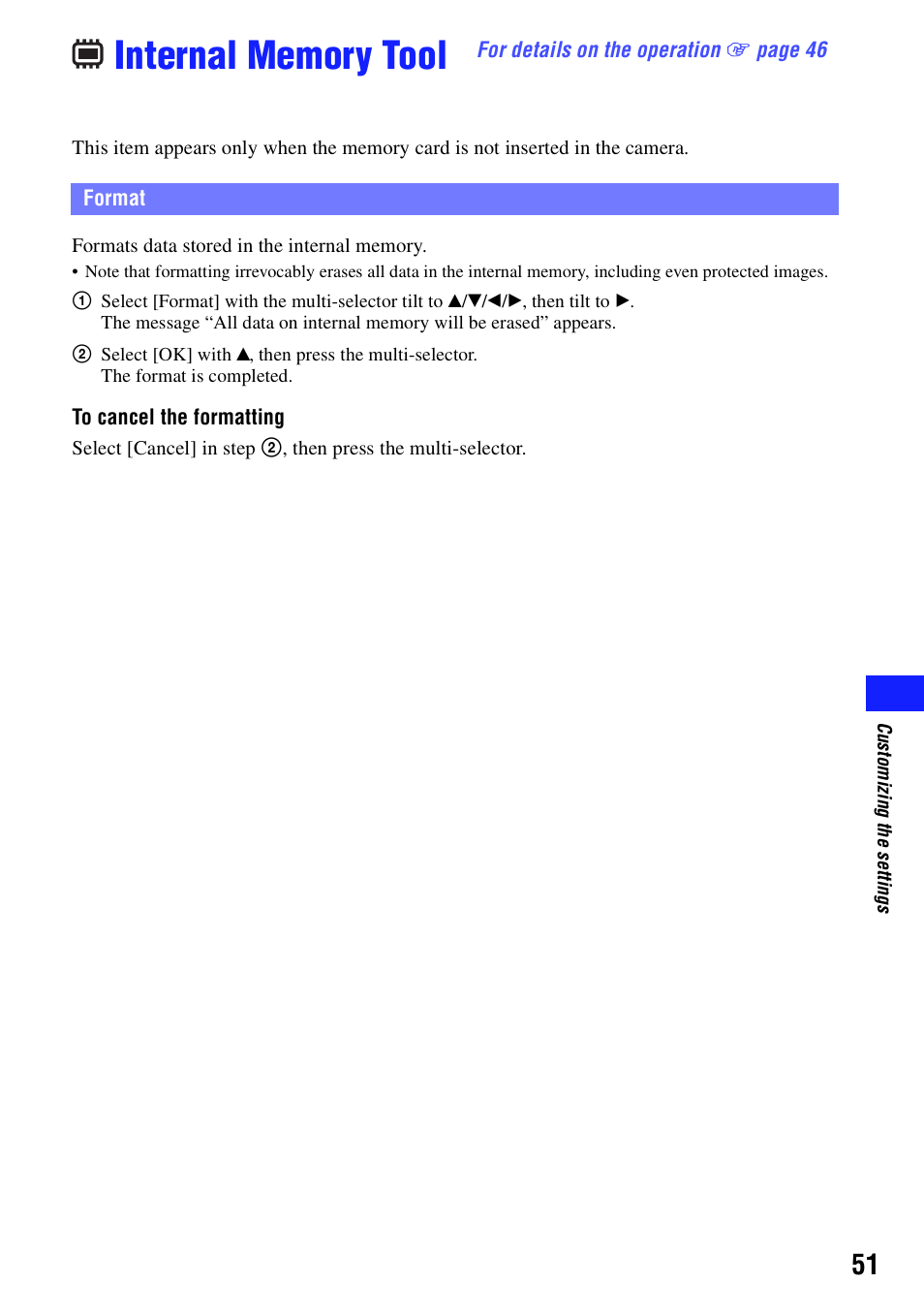 Internal memory tool, Format | Sony bloggie  MHS-PM5 User Manual | Page 51 / 73