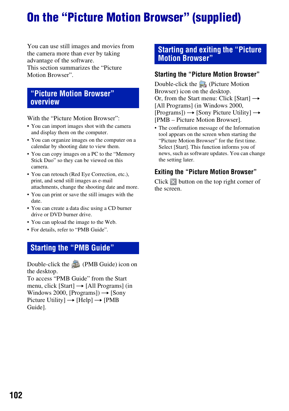 On the “picture motion browser” (supplied) | Sony DSC-T300 User Manual | Page 102 / 147