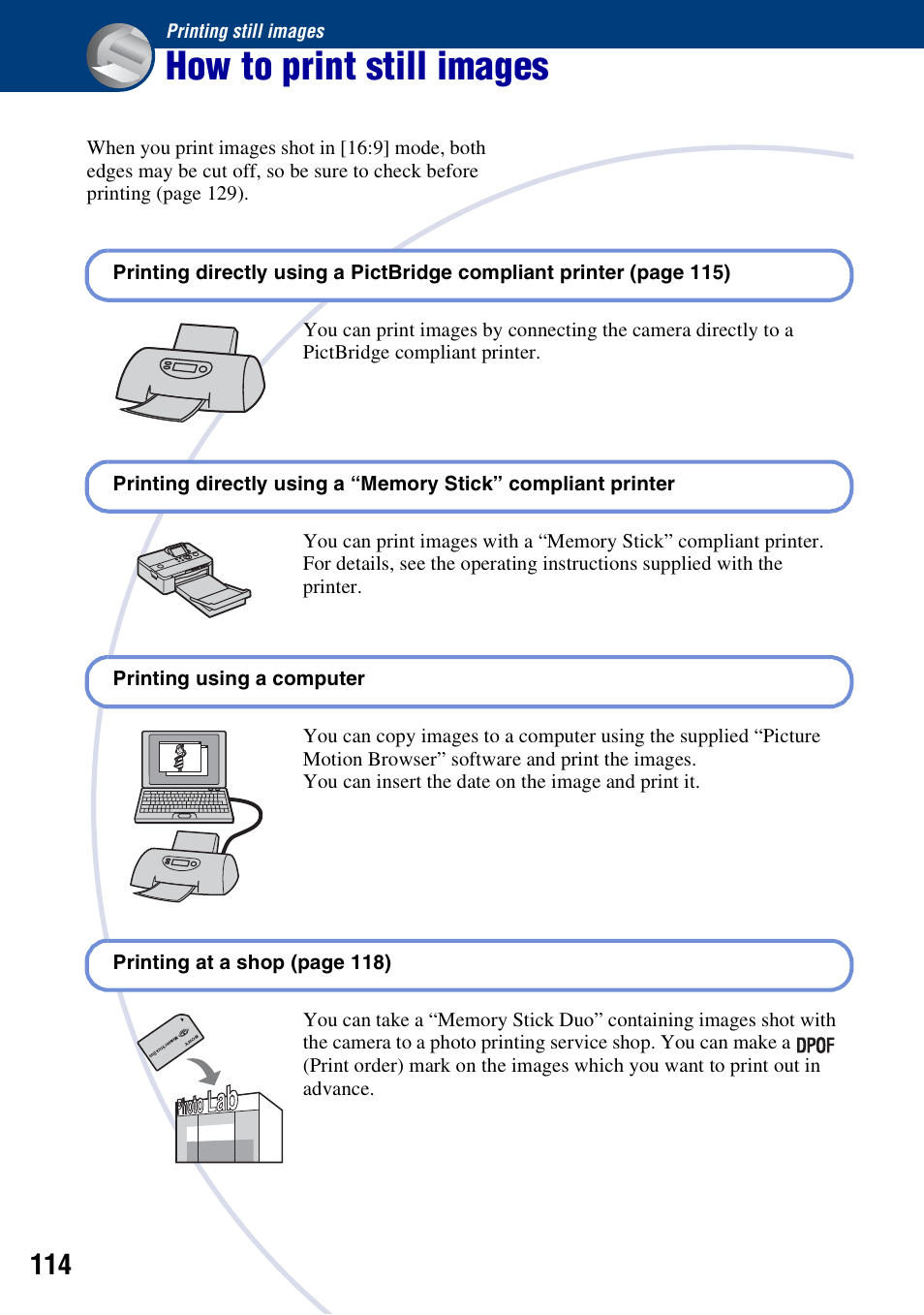 Printing still images, How to print still images | Sony DSC-T300 User Manual | Page 114 / 147