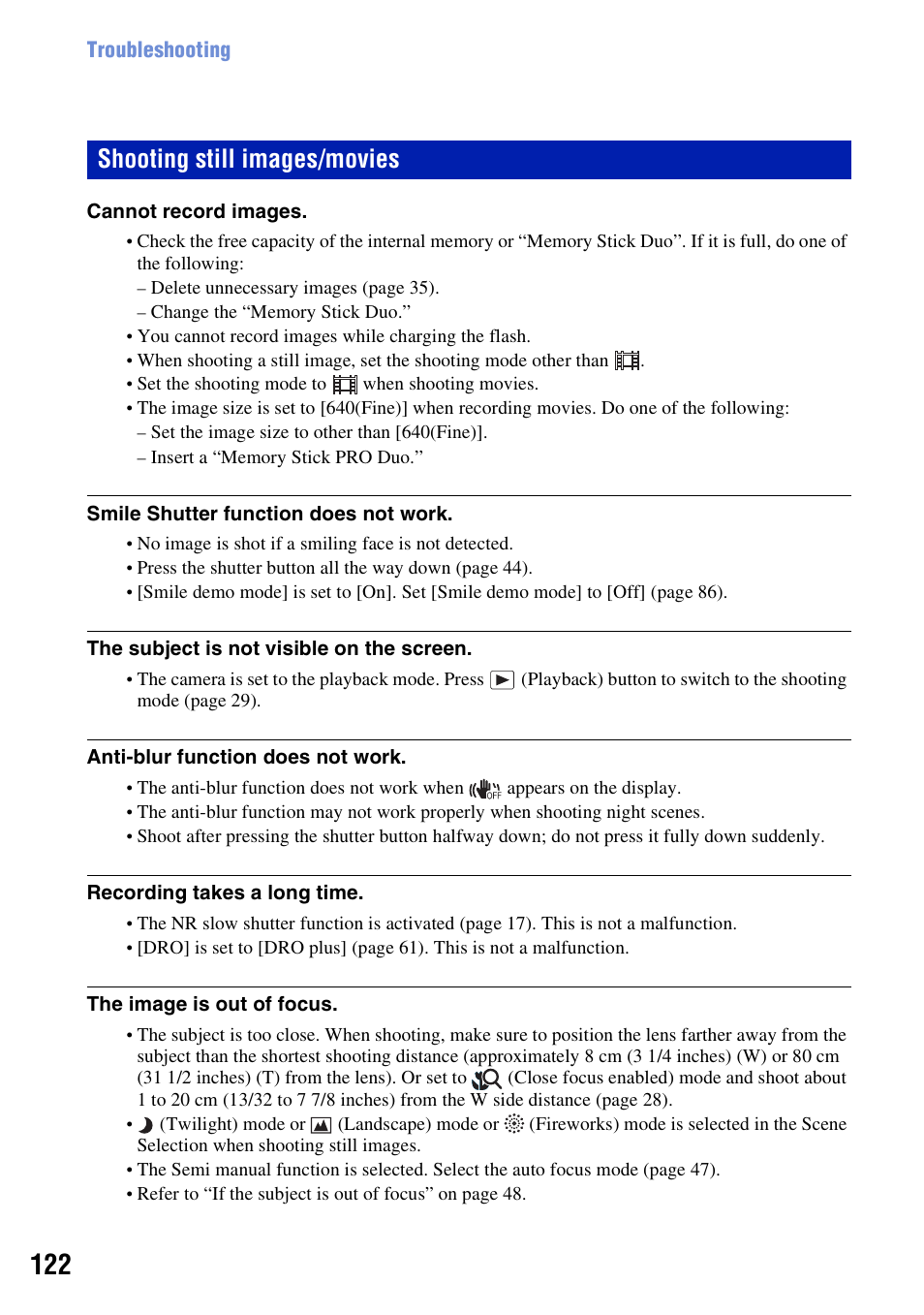 Shooting still images/movies | Sony DSC-T300 User Manual | Page 122 / 147