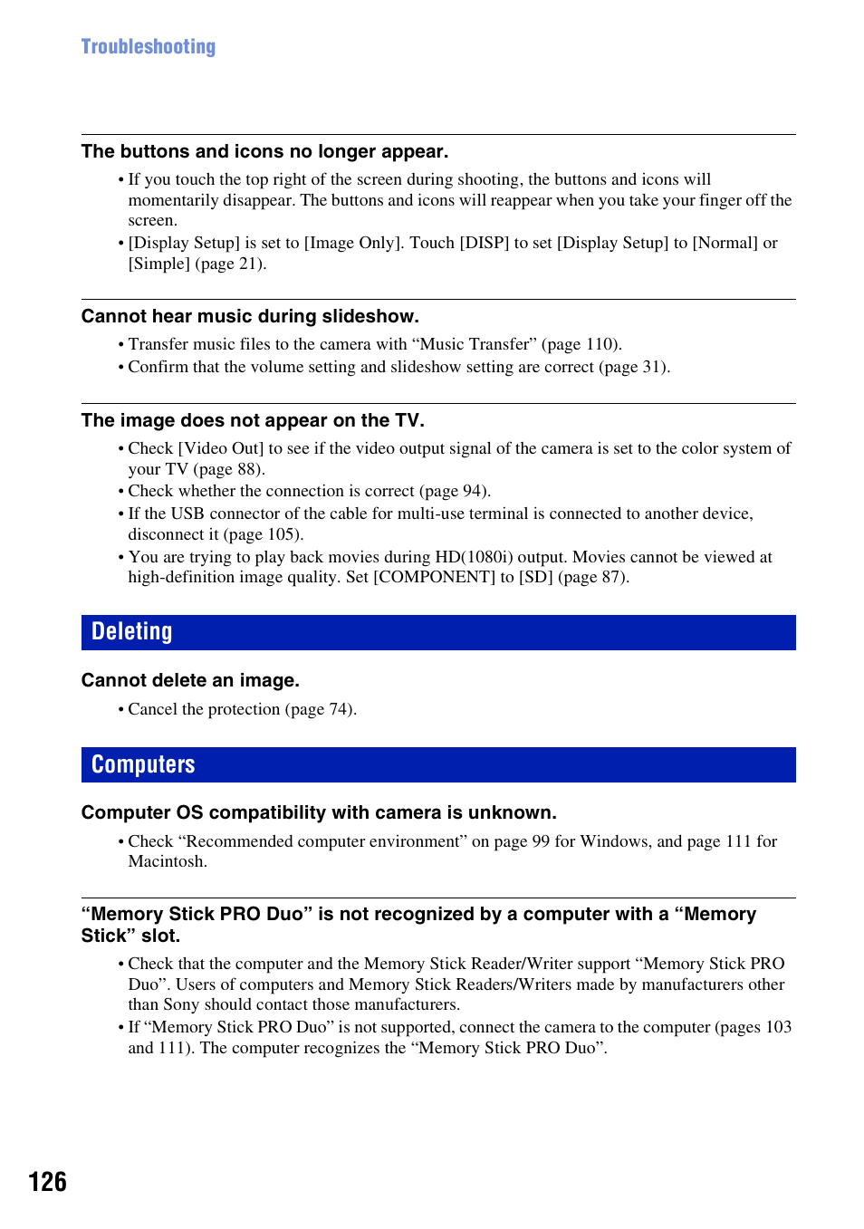 Deleting, Computers, Deleting computers | Sony DSC-T300 User Manual | Page 126 / 147