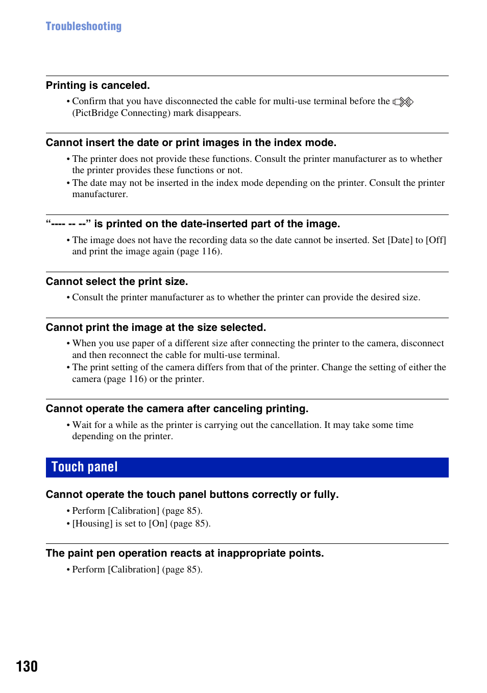 Touch panel | Sony DSC-T300 User Manual | Page 130 / 147