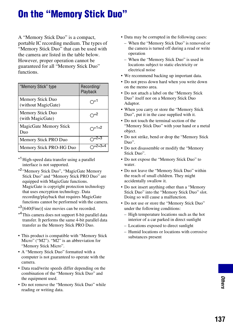 On the “memory stick duo | Sony DSC-T300 User Manual | Page 137 / 147